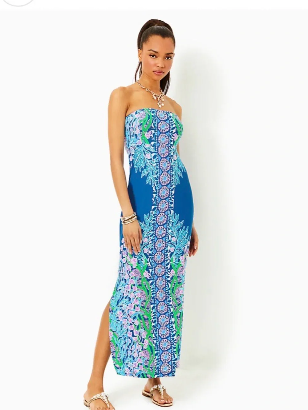 EUC Lilly Pulitzer NOA STRAPLESS MAXI BARTON BLUE SEACRET ESCAPE ENGINEERED - Picture 4 of 5